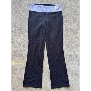 So Intimates Foldover Inspired Black Yoga Pants Purple LOVE Waistband Size Large